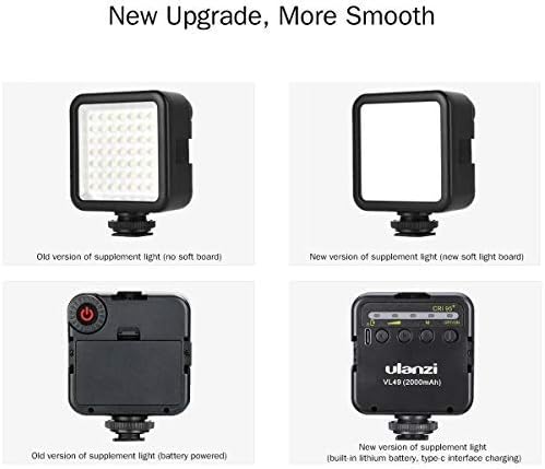 ULANZI VL49 2000mAh LED Video Light w 3 Cold Shoe, Rechargeable Soft Light Panel, Portable Photography Lighting for DJI OSMO Sony DSLR Canon Camera GoPro Vlogging