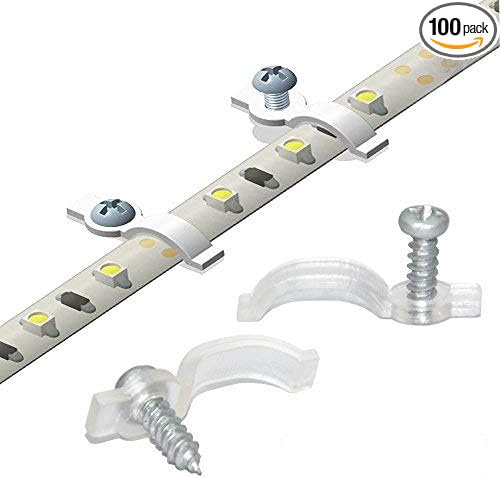 GRIVER 100 Pack Strip Light Mounting Brackets,Fixing Clips,One-Side Fixing,100 Screws Included (Ideal for 10mm Wide Waterproof Strip Lights)