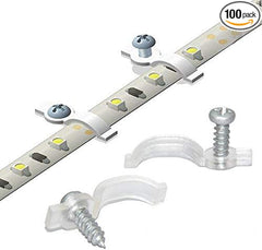 GRIVER 100 Pack Strip Light Mounting Brackets,Fixing Clips,One-Side Fixing,100 Screws Included (Ideal for 10mm Wide Waterproof Strip Lights)