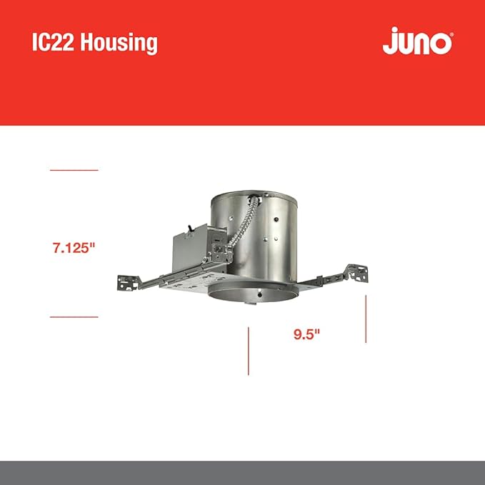 Juno IC22 W G 6" IC-Rated Universal Incandescent Housing with Push in Electrical Connectors and Air-Loc Gasket, 6 Inches, New Construction