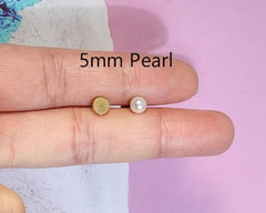 14K Gold Screw Back Pearl Stud Earrings for Women,Flat Back Pearl Cartilage Earrings Pearl Helix Earrings Hypoallergenic 316L Surgical Steel Piercing Jewelry Gift for Girls Toddlers (5mm Pearl, Gold)