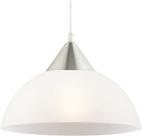 Globe Electric 64413 1-Light Plug-in Pendant, Brushed Steel, Frosted White Shade, 15ft Clear Cord, in-Line On/Off Switch, E26 Base Socket, Kitchen Island, Café, Hanging Light, Bulb Not Included