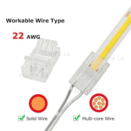 Biantie La 2-Pin 8mm COB LED Strip to Wire Connector Unwired Clips Solderless Adapter Terminal Extension Connection for High Density LED Strip Lights 12V 24V (Pack of 10)