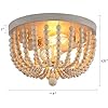 Q&S Boho Chandelier Wood Beaded Flush Mount Ceiling Light Fixtures for Nursery Baby Bedroom Kitchen Hallway,Oak White Finish,2-Lights