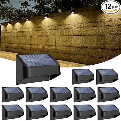 FLITI Brighter Solar Fence Lights 12 Pack, RGB 8 Colors, Dusk to Dawn Deck Light, Fence Solar Lights Outdoor IP65 Waterproof, Solar Outdoor Lights for Backyard/Railing/Wall/Step/Patio