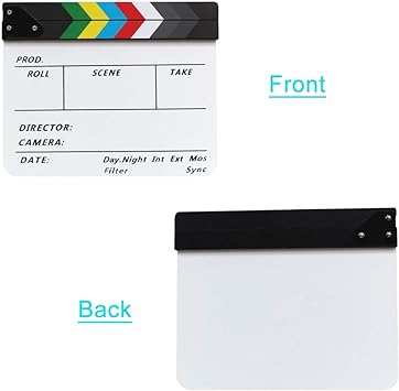 Coolbuy112 Movie Directors Clapboard, Photography Studio Video TV Acrylic Clapper Board Dry Erase Film Slate Cut Action Scene Clapper with a Magnetic Blackboard Eraser and Two Custom Pens