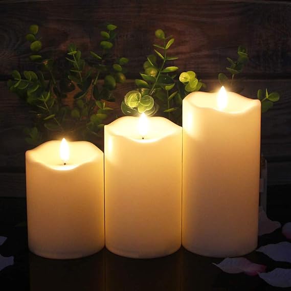 ANGELLOONG Flickering Flameless Candles, Most Realistic LED Candles with Remote and Timer, Set of 3 Battery Operated Candles for Valentines Home Wedding Birthday Decoration