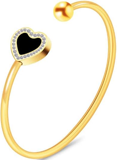 Jude Jewelers Stainless Steel Open Cuff Black Enamel Heart Bangle Bracelet