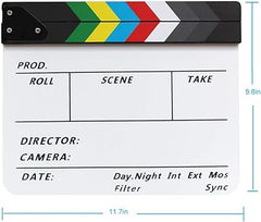 Coolbuy112 Movie Directors Clapboard, Photography Studio Video TV Acrylic Clapper Board Dry Erase Film Slate Cut Action Scene Clapper with a Magnetic Blackboard Eraser and Two Custom Pens