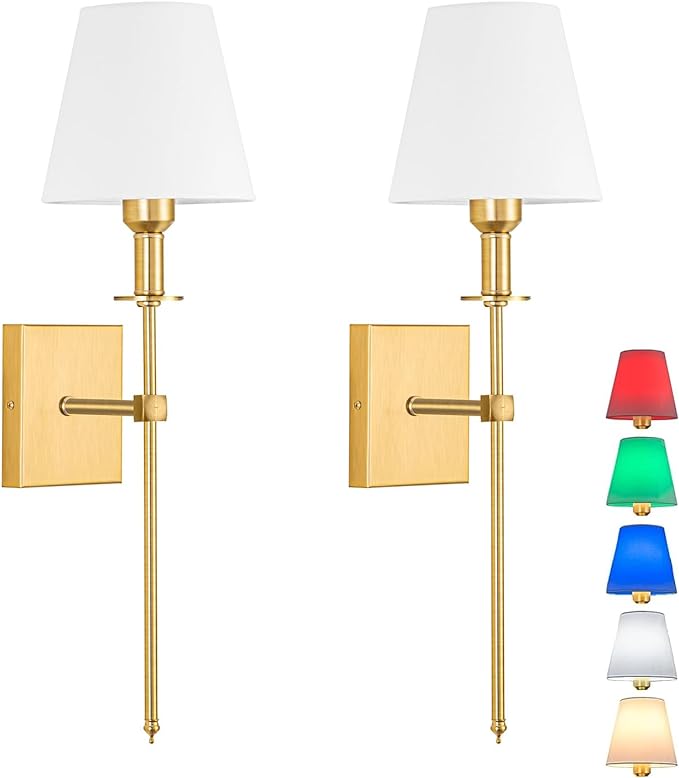 Wall Light Battery Operated Sconce Set Of 2，not Hardwired Fixture,Wall Sconce With Remote Dimmable Light Bulb,Easy To Install Not Wires,for Bedroom, Lounge, Farmhouse ( Color : Gold )