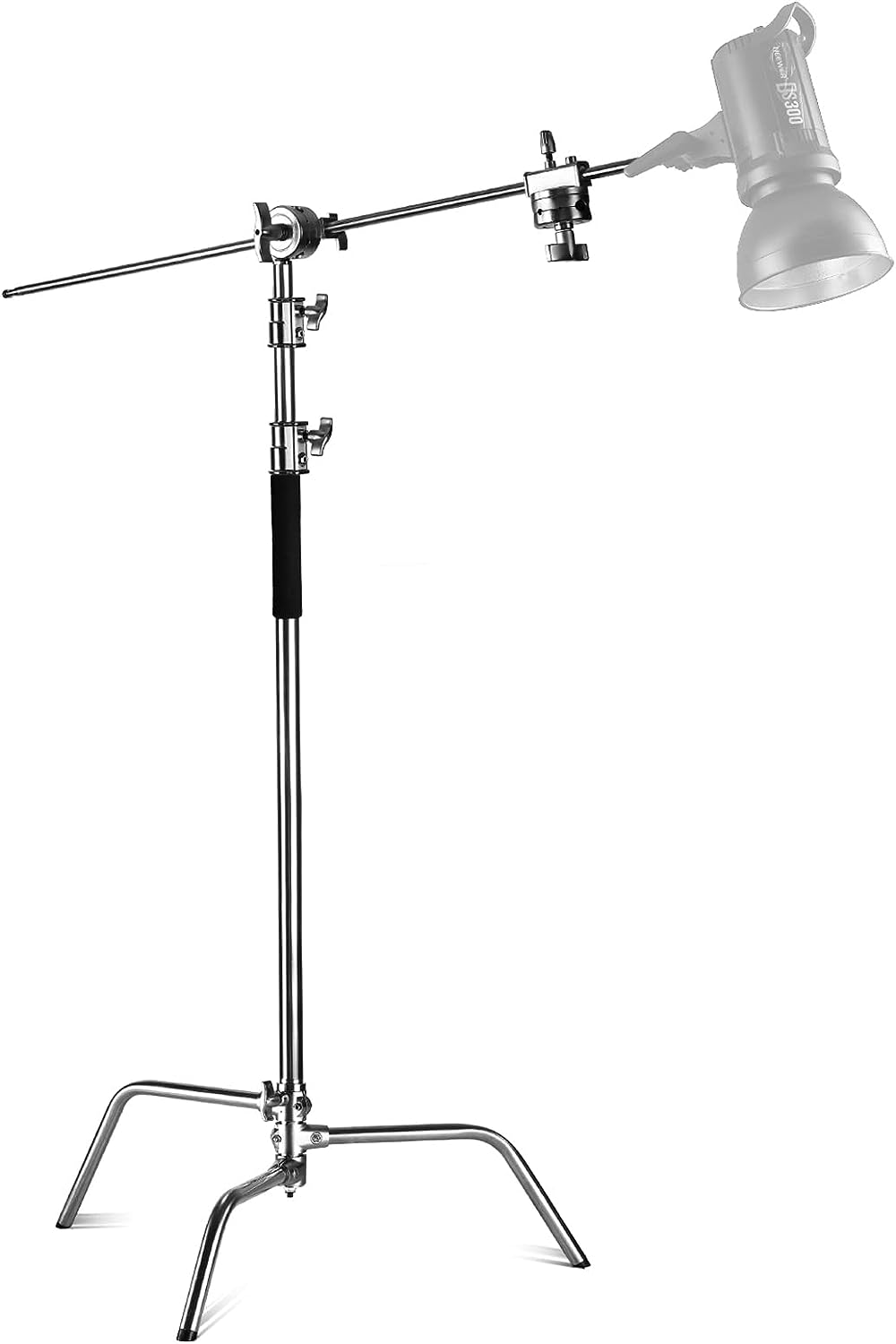 NEEWER Pro 100% Stainless Steel Heavy Duty C Stand with Boom Arm, Max Height 10.5ft/320cm Photography Light Stand with 4.2ft/128cm Holding Arm, 2 Grip Head for Studio Monolight, Softbox, Reflector