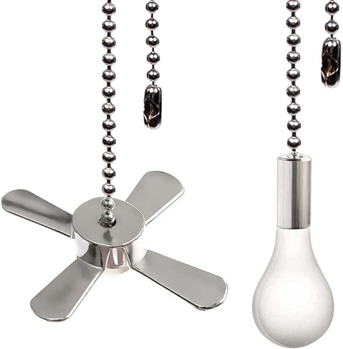 Ceiling Fan Pull Chain Ornaments Extension Chains with Decorative Light Bulb and Fan Cord 13.6 Inches Fan Pull Chain Set For Ceiling Light Lamp Fan Chain (Nickel)