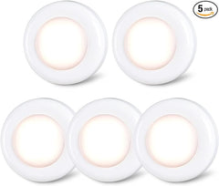 STAR-SPANGLED Tap Light Push Lights Mini Night Touch Light LED Puck Lights Portable Under Cabinet Lighting Battery Operated Powered DIY Stick On Lights Closet Counter Kitchen Warm White 5Pack