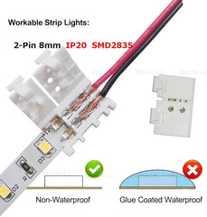 Biantie La 2-Pin 8mm Solderless LED Strip Connectors Unwired Clips - DIY Strip to Wire Quick Connection for 12v 24v Single Color SMD 3528 2835 Led Strip Lights (Pack of 10)