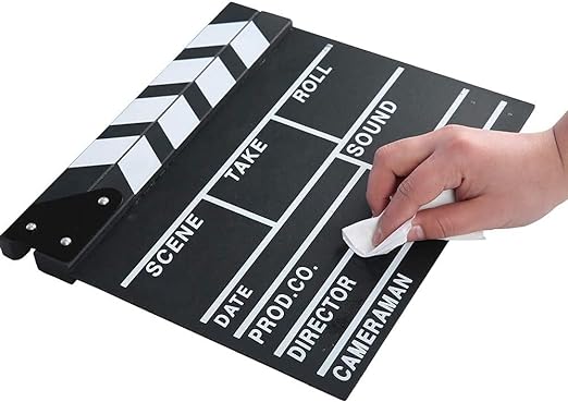 Movie Film Clap Board, Hollywood Clapper Board Wooden Film Movie Clapboard Accessory with Black & White, 12"x11" Give Away White Erasable Pen