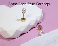 14K Gold Screw Back Pearl Stud Earrings for Women,Flat Back Pearl Cartilage Earrings Pearl Helix Earrings Hypoallergenic 316L Surgical Steel Piercing Jewelry Gift for Girls Toddlers (5mm Pearl, Gold)