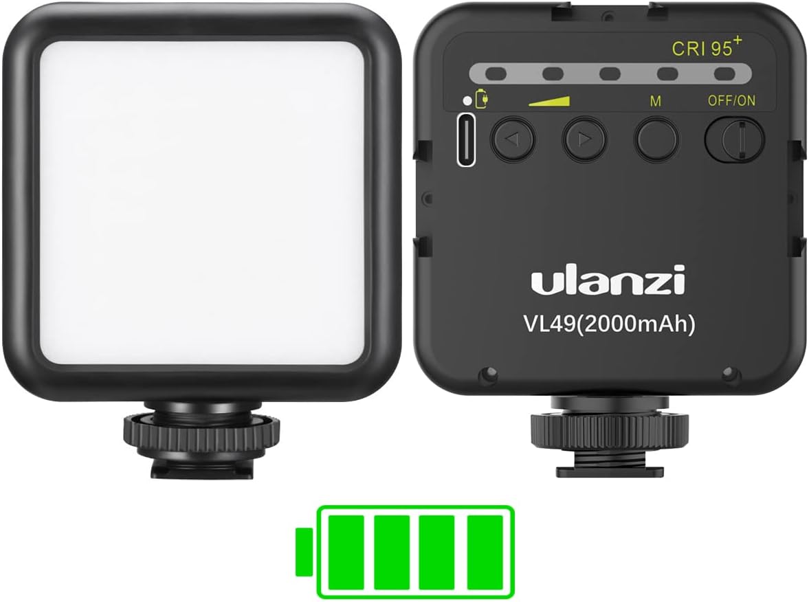 ULANZI VL49 2000mAh LED Video Light w 3 Cold Shoe, Rechargeable Soft Light Panel, Portable Photography Lighting for DJI OSMO Sony DSLR Canon Camera GoPro Vlogging