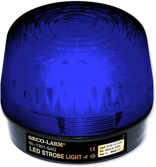 Seco-Larm SL-1301-BAQ/B Blue LED Strobe Light with 32 LEDs, Adjustable Flash Speeds and Patterns; Operating Life Over 50000 Hours (over 5.7 years); High-impact and Heat-resistant Lens