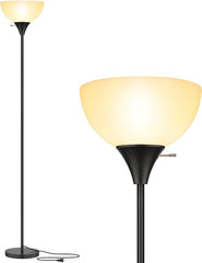 Coucrek Floor Lamp, LED Standing Lamps with White Plastic Shade, Black Modern Torchiere Floor Lamp, Tall Lamps for Living Room Dorm Bedroom Office, Rotary Switch, E26 Base, Bulb not Included