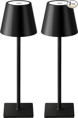 KDG 2 Pack Cordless Table Lamp,Portable LED Desk Lamp, 5000mAh Battery Operated, 3 Color Stepless Dimming Up, for Restaurant/Bedroom/Bars/Outdoor Party/Camping/Coffee Shop Night Light(Black)