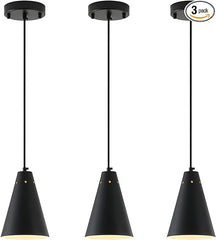 Dijiahua Black Pendant Lights 3 Pack for Kitchen Island,Small Modern Industrial Chandeliers with Cone Metal Shade,Mini Adjustable Cord Hanging Lighting Fixtures for Over Sink,Bar,Dining Room