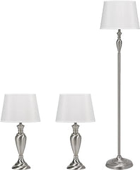 Catalina Lighting 18078-001 Transitional 3-Piece Metal Floor & Table Lamp Set with Linen Shades 59" and 24" Brushed Nickel Classic