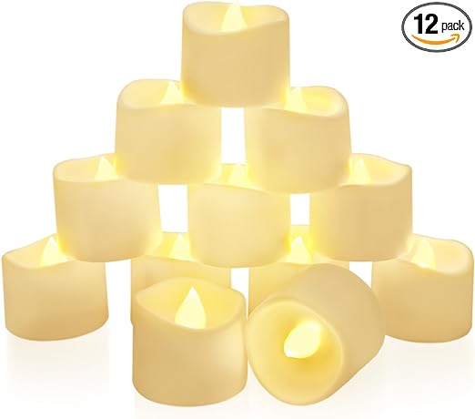 Homemory 12-Pack Timer Flameless Tea Lights Candles, LED Tealights Candles with 6H Timer Built-in, Timer Votive Candles Battery Opeated for Halloween, Christmas, Wedding Centerpiece Table Decor