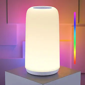 ROOTRO Touch Bedside Table Lamp, [Sleek Design & RGB Mode] 3 Way Dimmable Small Lamp for Bedroom, LED Lamp with Warm White Lights, Multi-Color Smart Nightstand Lamp for for Living Room Home Gifts