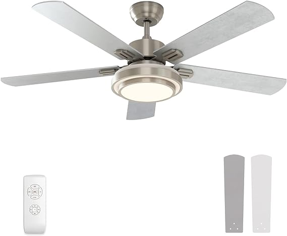 warmiplanet Ceiling Fan with Lights Remote Control, 52 Inch, Brushed Nickel (5-Blades)