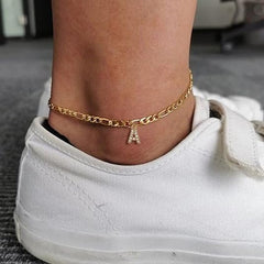 Dainty initial Anklet Bracelets for Women Girls,18K Gold Plated Dainty NK Figaro Chain cubic zircon Charm Initial Anklets for Women girls Jewelry Gifts