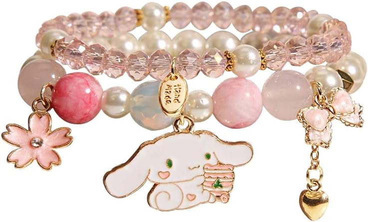 INENIMARTJ Kawaii Bracelets Set Crystal Beads Bracelet Cute Cartoon Elastic Beaded Pearl Bracelets Jewelry for Girls Women Bff Friendship Gift