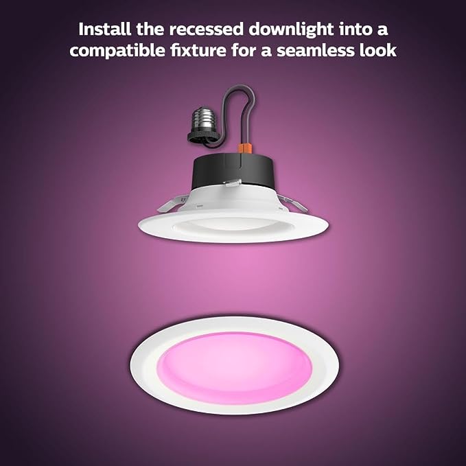 Philips Hue Smart Recessed 6 Inch LED Downlight - White and Color Ambiance Color-Changing Light - 1 Pack - 1100LM - Indoor - Control with Hue App - Works with Alexa, Google Assistant and Apple Homekit