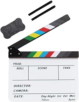 Coolbuy112 Movie Directors Clapboard, Photography Studio Video TV Acrylic Clapper Board Dry Erase Film Slate Cut Action Scene Clapper with a Magnetic Blackboard Eraser and Two Custom Pens