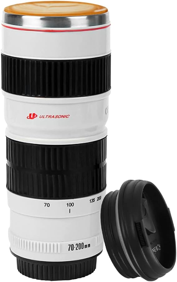 Sequpr Camera Lens Coffee Mug-14.8oz，Stainless Steel Camera Lens Cup，Camera Lens Mug for Photographers Men Women Birthday Gifts