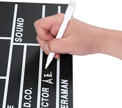 Movie Film Clap Board, Hollywood Clapper Board Wooden Film Movie Clapboard Accessory with Black & White, 12"x11" Give Away White Erasable Pen