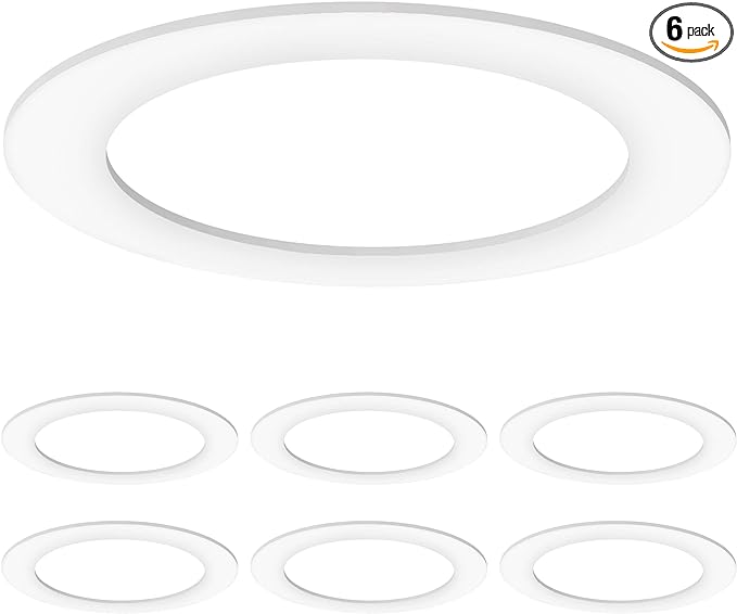 Sunco 6 Pack Goof Rings for 6 Inch Recessed Lights White Can Light Goof Trim Ring, Outer Diameter 8.6-inch, Inner Diameter 6.2-inch, Durable Plastic Design, Matte Finish, Flush Mount