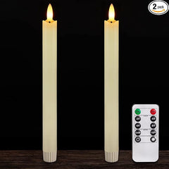 Homemory 2 Pcs Real Wax Made Flameless Taper Candles with Remote and Timer, 9.6" Ivory Battery Operated Candle Stick Flickering, Led Taper Candles with Lifelike Flame for Valentine's Day Indoor Decor