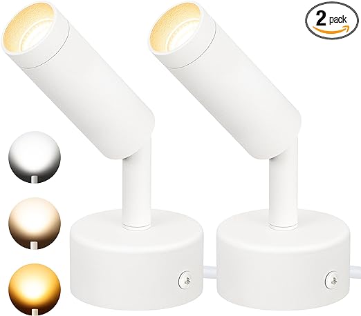 SUNVIE LED Spot Lights Indoor 3W Up Lights Indoor Spotlight with Memory Function 3000K/4000K/5000K Uplighting Indoor 120V Dimmable Uplights Indoor for Plant Spotlight Indoor for Accent Lighting 2 Pack