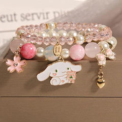 Kawaii Bracelets Crystal Beads Bracelet Set Cute Cartoon Elastic Beaded Pearl Bracelets Jewelry for Girls Women Bff Friendship Gift