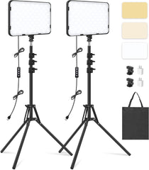 2 Pack LED Video Light with 63'' Tripod Stand, Obeamiu 2500-8500K Dimmable Photography Studio Lighting for Video Film Recording/Collection Portrait/Live Game Streaming/YouTube Podcast, USB Charger