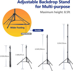 Aureday Backdrop Stand, 10x8.5ft Adjustable Photo Backdrop Stand for Parties, Heavy Duty Background Stand with Travel Bag, 6 Backdrop Clamps, 4 Crossbars, 2 Sandbags for Wedding/Decorations/Photoshoot