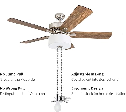 Ceiling Fan Pull Chain, 2pcs 3mm Diameter Beaded Ball , 13.6 Inches Fan Pulls Set with Connector（Nickel ）