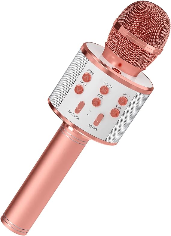 GIFTMIC Kids Microphone for Singing, Wireless Bluetooth Karaoke Microphone for Adults, Portable Handheld Karaoke Machine, Toys for Boys and Girls Gift for Birthday Party (Rose Gold)