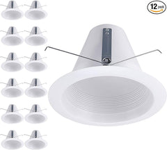 TORCHSTAR 12-Pack 6 Inch Recessed Can Light Trim, Air Tight Baffle Trim, IC-Rated Anti-Glare 6 Inch Can Light Trim, Self-Flanged Recessed Light Trim, White