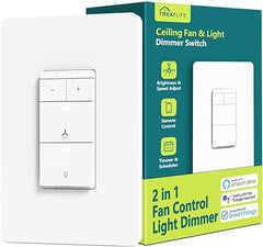 TREATLIFE Smart Ceiling Fan Control and Dimmer Light Switch, Neutral Wire Needed, 2.4GHz Single Pole Wi-Fi Fan and Light Switch Combo, Works with Alexa, Google Home and SmartThings, Remote Control