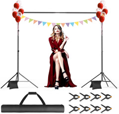 GLOSHOOTING Backdrop Stand, 10x7ft(WxH) Photo Background Stand Adjustable Support Kit with 2 Crossbars, 8 Backdrop Clamps, 2 Sandbags and Carrying Bag for Parties Photography Wedding Decoration