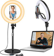 Desk Ring Light with Stand for Computer Zoom Meetings - 10.5'' Desktop Ring Lights with Phone Holder for Laptop Video Conference Lighting, Online Video Call, Video Record, Podcast, Live Streaming