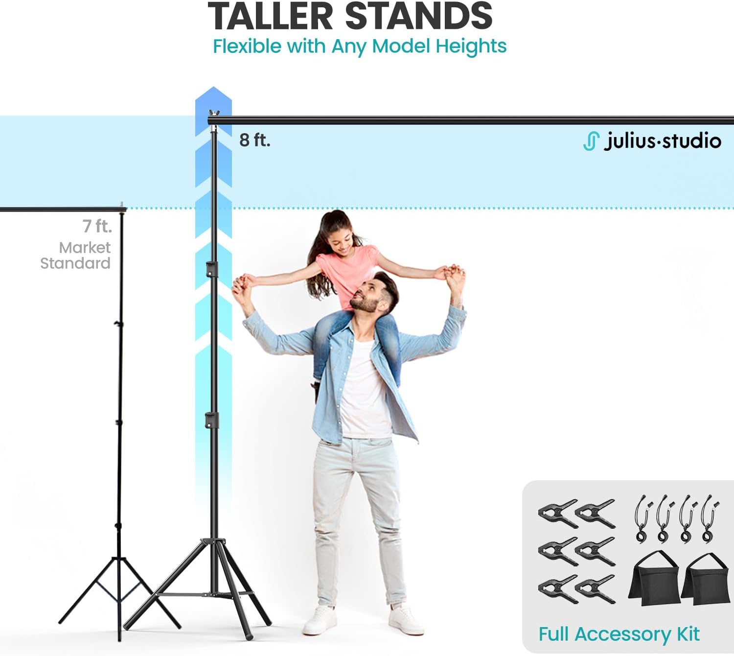 Julius Studio [Enhanced Heavy Duty] 10.1 x 8 ft. (W x H) Backdrop Stand Background Support, Upgraded Strong & Sturdy Frame, Thicker Pole, Metal Cap Head, Heavy Joint, Anti-Slip Rubber Shoe, JSAG283