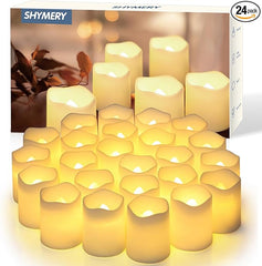 SHYMERY Flameless Votive Candles, Flickering Electric Fake Candle,24 Pack 200+Hour Battery Operated LED Tea Lights in Warm White for Wedding, Table, Festival, Halloween,Christmas Decorations