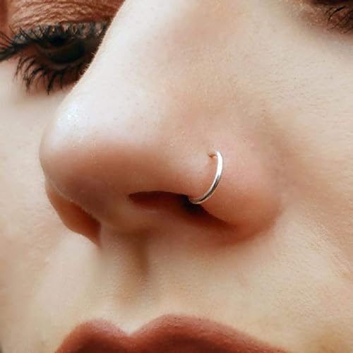 Fake Clip On Nose Ring 20g - 925 Sterling Silver Tiny Faux Piercing Hoop - No Piercing Needed